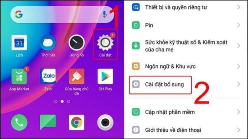 V&agrave;o C&agrave;i đặt > C&agrave;i đặt bổ sung