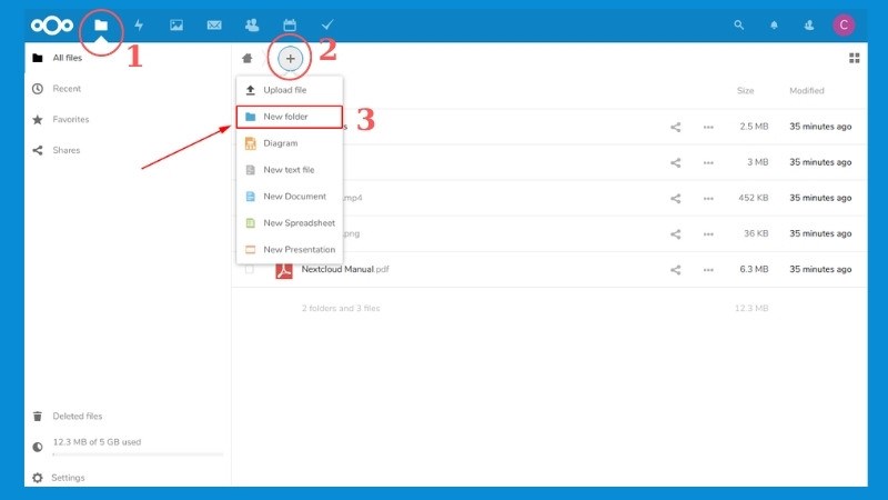 Chọn File > chọn &ldquo;+&rdquo; > New Folder