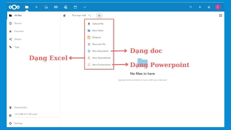 Tạo file mới với c&aacute;c định dạng kh&aacute;c nhau