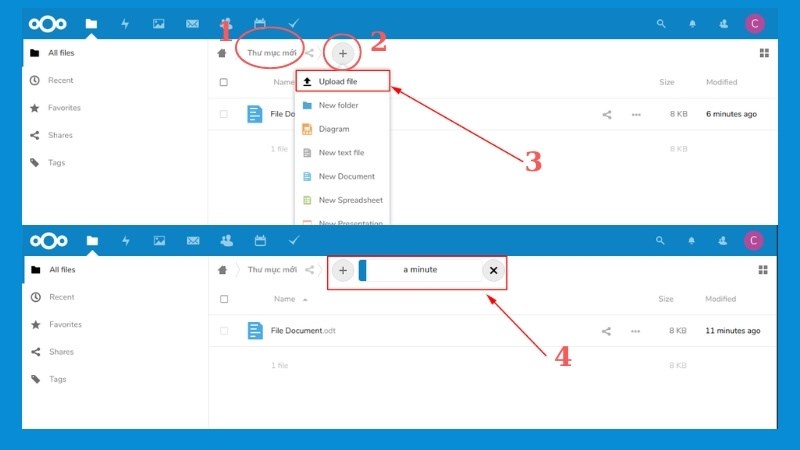 Chọn Open > Qu&aacute; tr&igrave;nh upload tự động diễn ra
