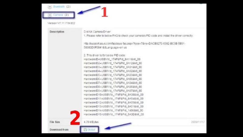 Chọn driver Camera để tải driver mới nhất về laptop