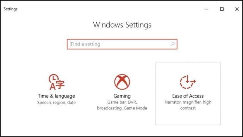 Mở Settings sau đ&oacute; nhấp v&agrave;o biểu tượng Ease of Access
