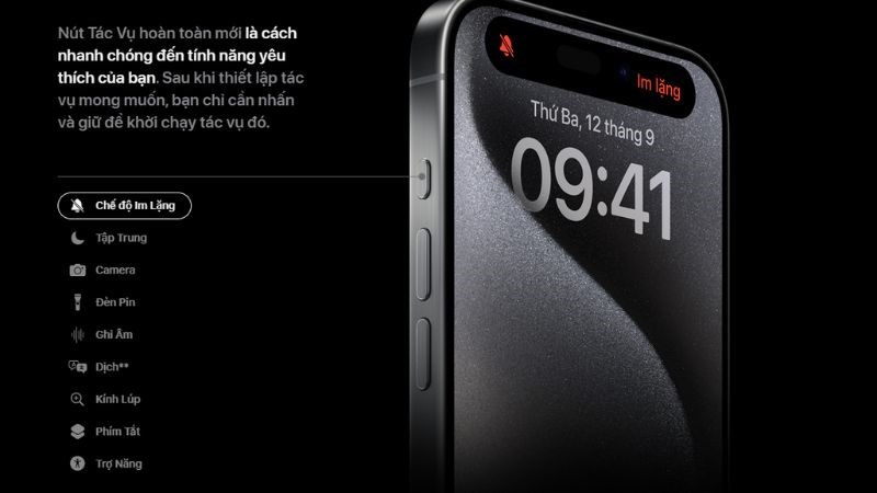 iPhone 15 Pro được trang bị t&iacute;nh năng n&uacute;t t&aacute;c vụ mới