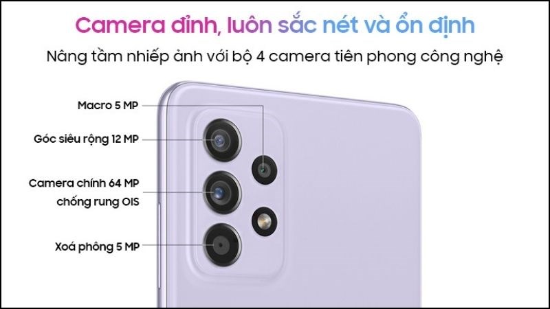 Samsung A52 có tổng cộng 4 camera với độ phân giải vô cùng ấn tượng