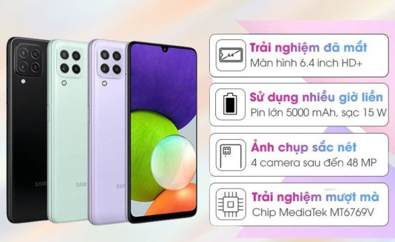 Thời lượng pin của Galaxy A22 có thể hoạt động lên đến 12 tiếng.