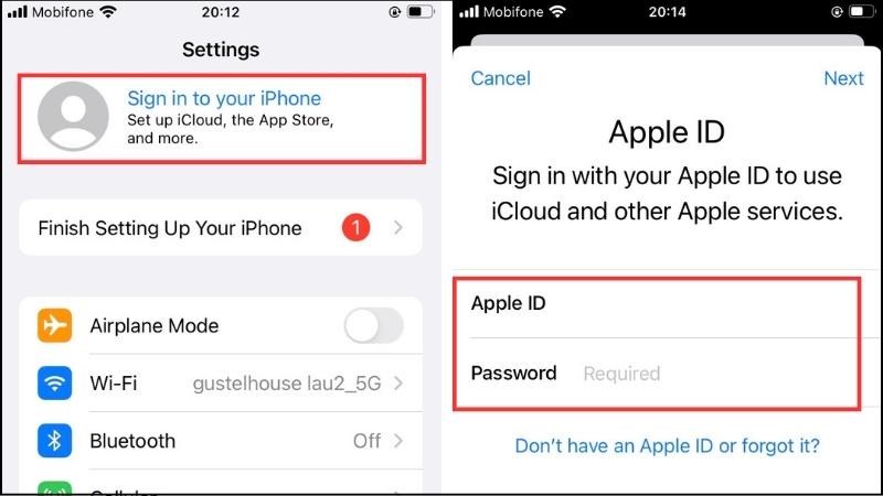 Nhập ID Apple v&agrave; Password