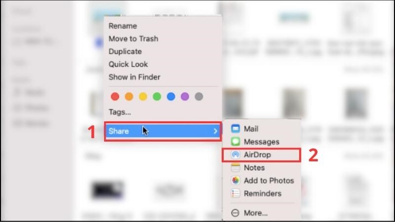Chọn Share > Nhấn v&agrave;o phần AirDrop để t&igrave;m kiếm t&ecirc;n của iPhone
