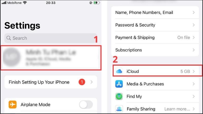 Mở trang Apple ID > Chọn iCloud