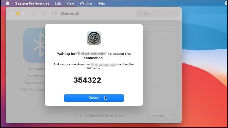 Nhập m&atilde; bảo mật từ Macbook sang điện thoại