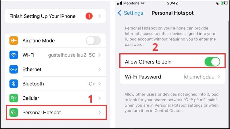 Mở ứng dụng Settings > Bấm v&agrave;o Personal Hotspot