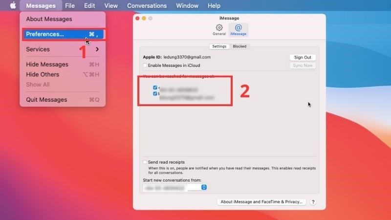 Chọn SĐT của iPhone tại mục You can be reached for messages at
