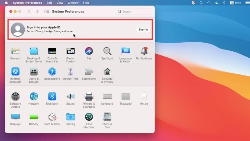 Chọn Sign in to your Apple ID