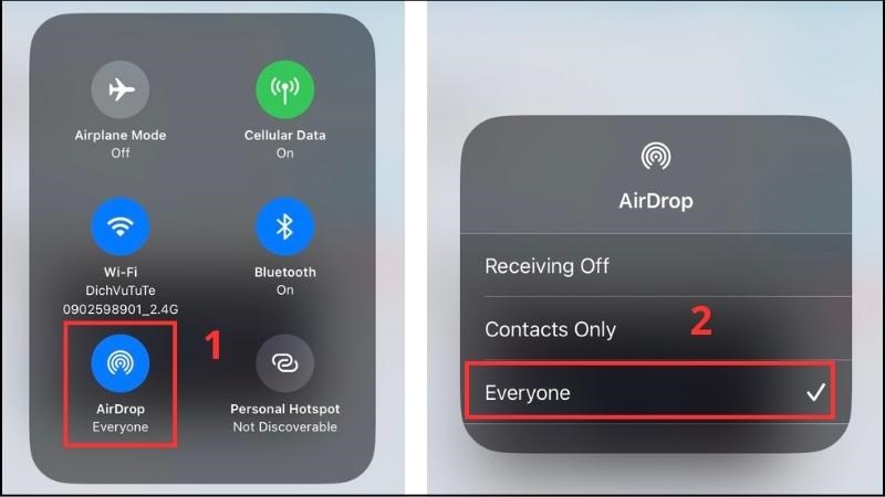 Nhấn v&agrave;o biểu tượng AirDrop > Chọn Everyone