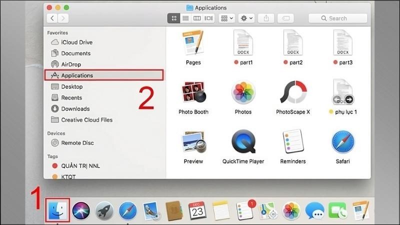 Tìm ứng dụng Finder > Ở phía góc trái màn hình, nhấn vào Application