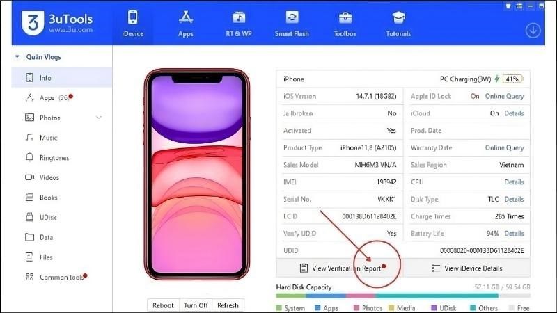 Sử dụng phần mềm 3uTools để kiểm tra chất lượng iPhone 11 cũ