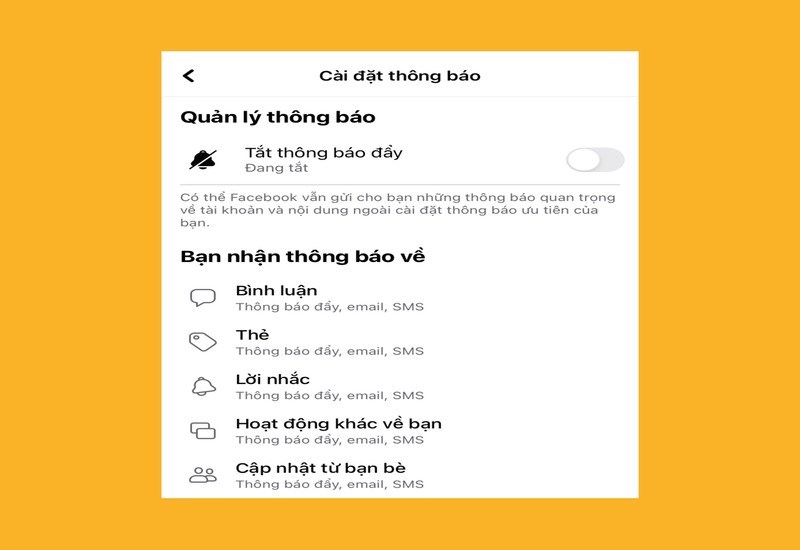  T&igrave;m v&agrave; tắt th&ocirc;ng b&aacute;o cho 