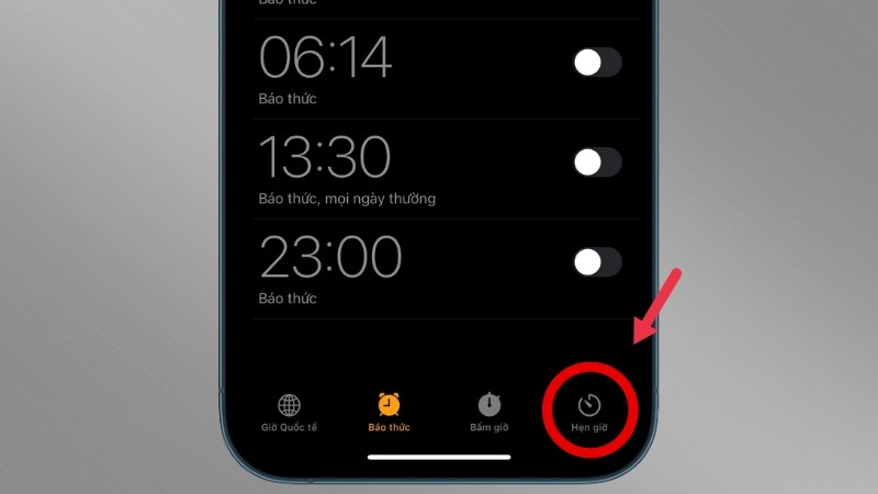 Vào ứng dụng Đồng hồ > Nhấn chọn tính năng Hẹn giờ Vào ứng dụng Đồng hồ > Nhấn chọn tính năng Hẹn giờ