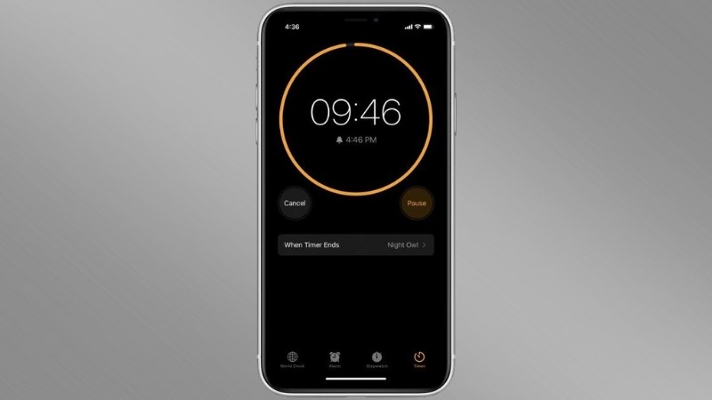 Lúc này phần ứng dụng Đồng hồ đang được mở ở trong tab Hẹn giờ Lúc này phần ứng dụng Đồng hồ đang được mở ở trong tab Hẹn giờ