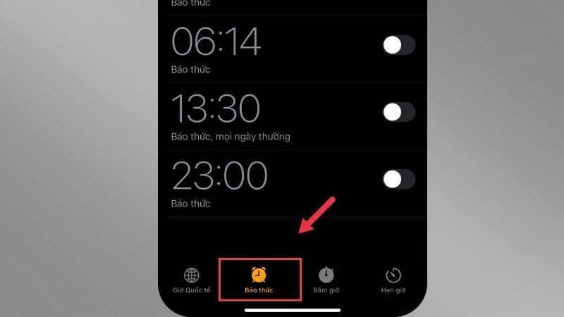 Khởi động tính năng Đồng hồ > Nhấn chọn cửa sổ Báo thức Khởi động tính năng Đồng hồ > Nhấn chọn cửa sổ Báo thức
