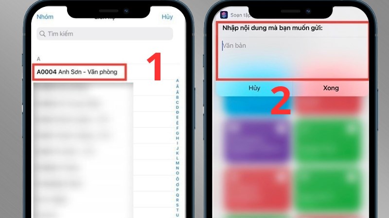 Chọn vào Liên hệ mà người dùng muốn gửi tin nhắn đến > Nhập nội dung muốn gửi Chọn vào Liên hệ mà người dùng muốn gửi tin nhắn đến > Nhập nội dung muốn gửi