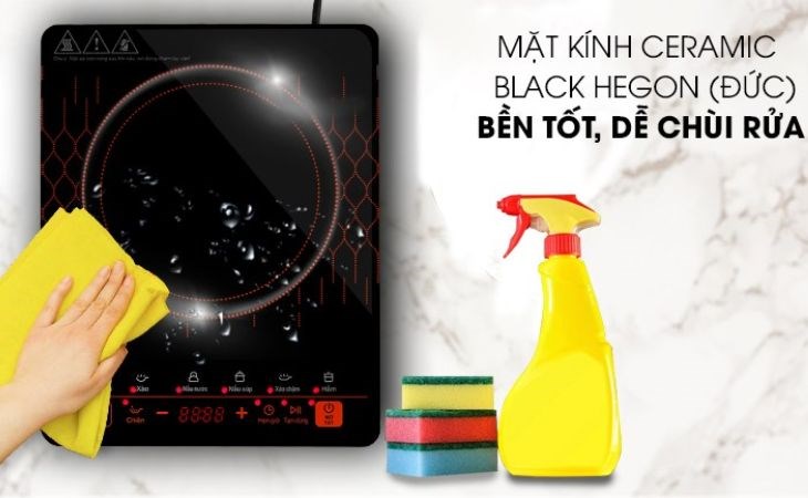 Bếp từ Comfee CI-TD2120A mặt bếp bằng kính chịu nhiệt cao cấp Ceramic - Black Hegon của Đức, dễ làm sạch