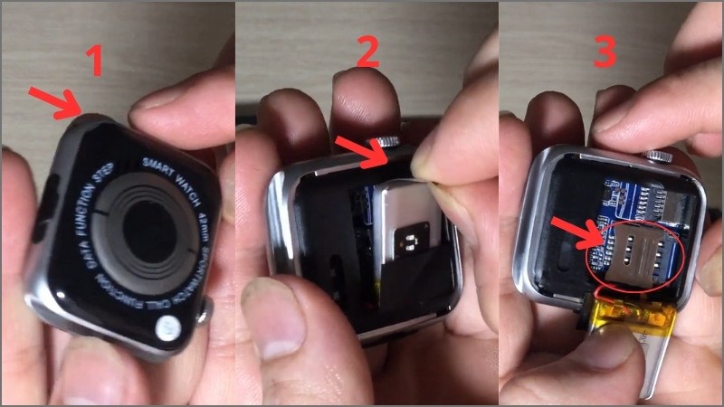 Xác định vị trí của khe sim, mở nắp lưng và dùng tay nhấc phần pin lên