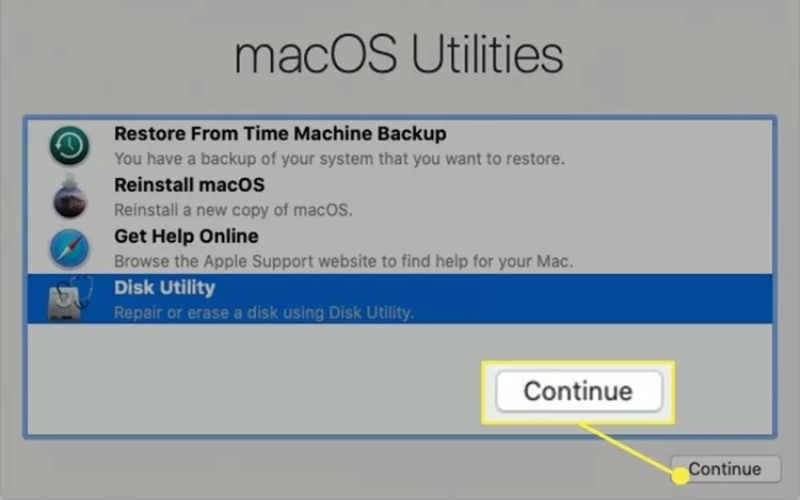 Chọn Tiện &iacute;ch Ổ đĩa (Disk Utility)