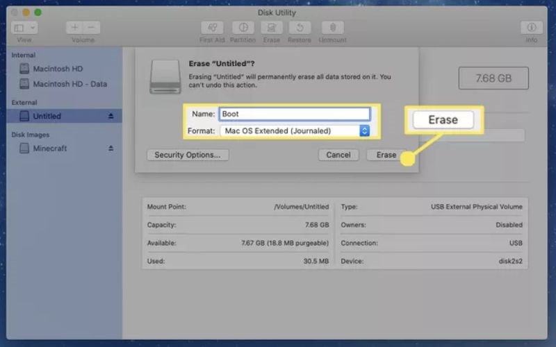Chọn ph&acirc;n v&ugrave;ng cần format rồi click X&oacute;a (Erase)