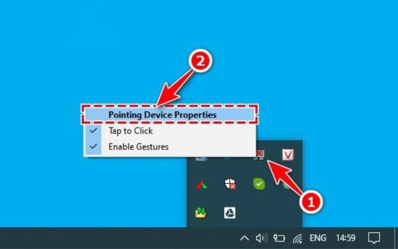 T&igrave;m biểu tượng touchpad ở khay hệ thống > Click chọn Pointing Device Properties