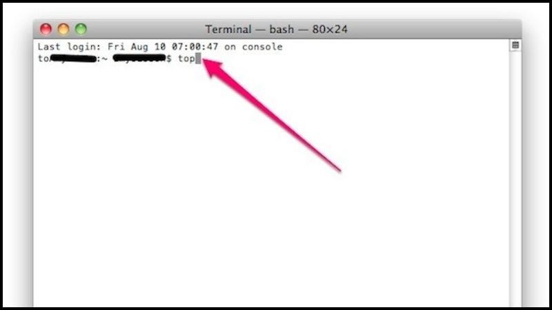 Sau khi mở Terminal, nhập Top và nhấn Enter