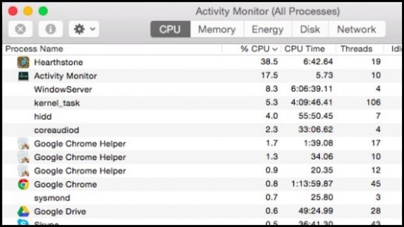 Ở mục CPU các bạn có thể chọn %CPU để xem các ứng dụng đang ngốn tài nguyên máy