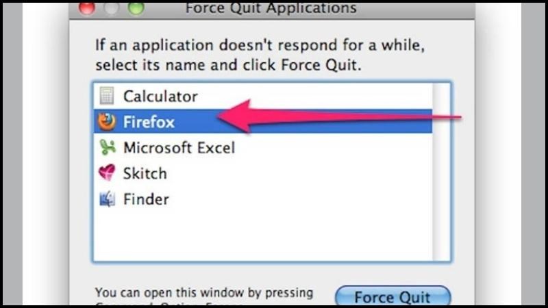 Làm theo hướng dẫn trong cửa sổ Force Quit Applications