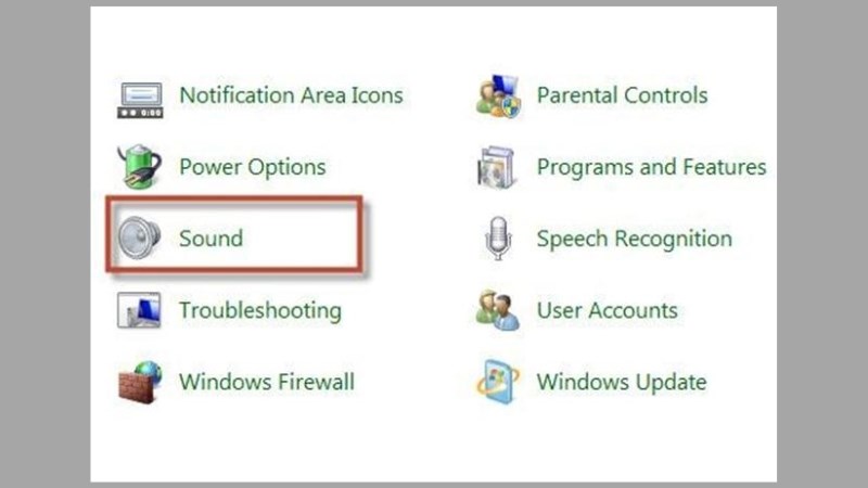Chọn Sound trong Control Panel