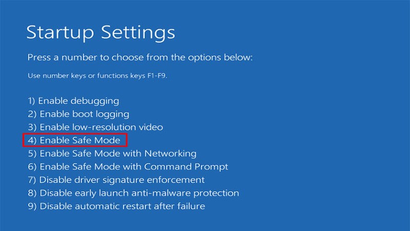 V&agrave;o giao diện Enable Safe Mode