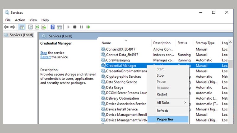 T&igrave;m mục Credential Manager