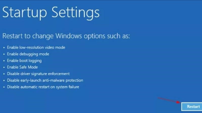 Nhấn v&agrave;o n&uacute;t Restart b&ecirc;n dưới