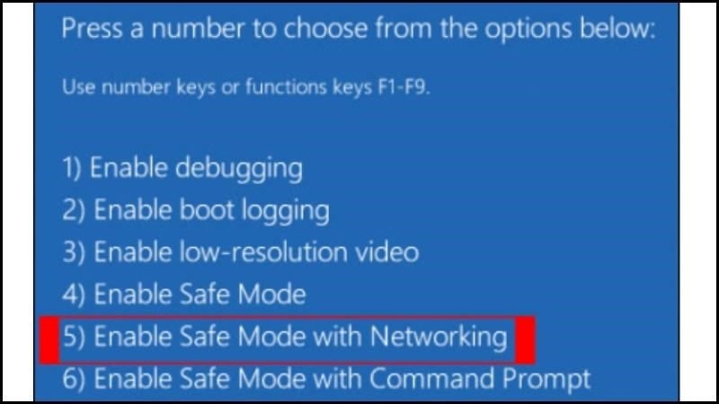 Nhấn v&agrave;o mục số 5 Enable Safe Mode with Networking