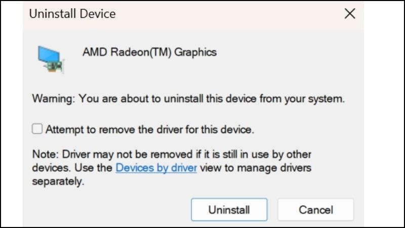 Nhấn chọn Uninstall để x&oacute;a drive đồ họa