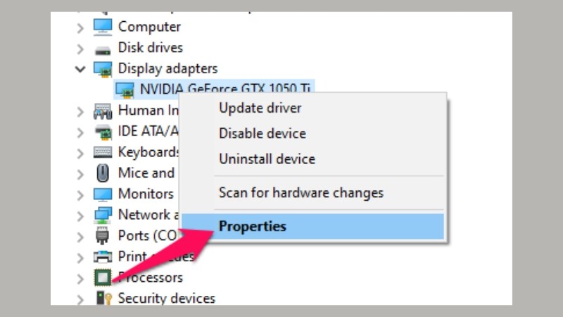 Chọn Properties của card đồ họa