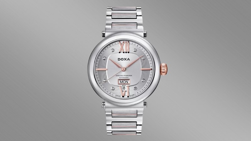 Đồng hồ đ&iacute;nh đ&aacute; nam DOXA CALEX c&oacute; c&aacute;c cọc số được thay thế ho&agrave;n to&agrave;n bằng kim cương 