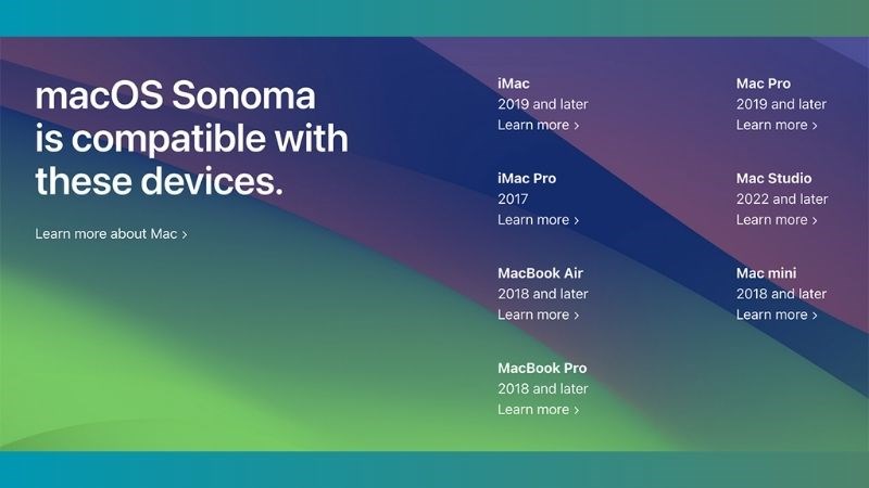  Thiết bị tương th&iacute;ch với macOS Sonoma