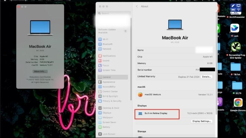 Chọn Tổng quan và quan sát dòng chữ Built-in Retina Display Chọn Tổng quan và quan sát dòng chữ Built-in Retina Display