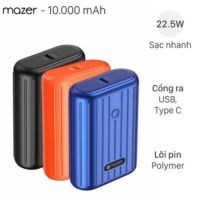 Pin sạc dự ph&ograve;ng Polymer 10000mAh Type C PD QC3.0 22.5W Mazer Super Mini V2