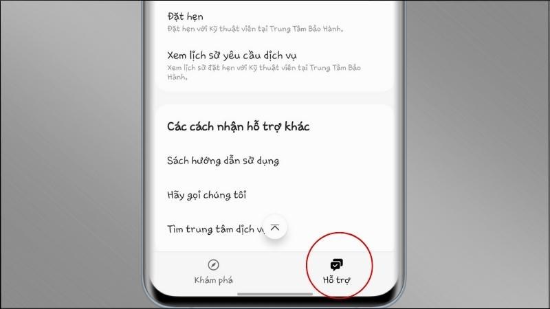 Chọn mục Hỗ trợ