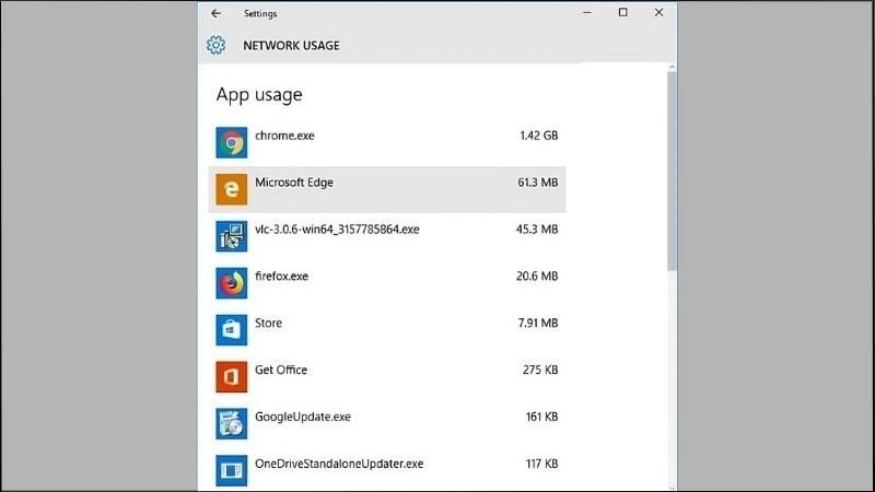 M&agrave;n h&igrave;nh sẽ hiển thị danh s&aacute;ch tất cả c&aacute;c chương tr&igrave;nh sử dụng dữ liệu mạng