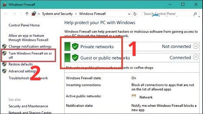 Biểu tượng c&oacute; m&agrave;u xanh đồng nghĩa với việc tường lửa đ&atilde; được k&iacute;ch hoạt