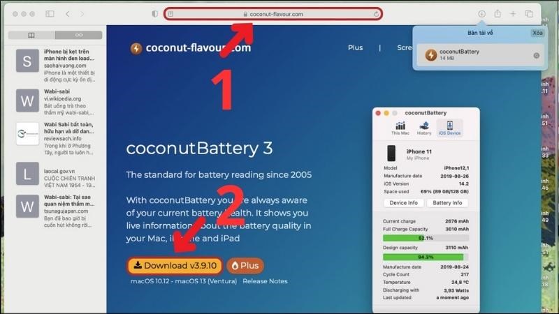 Mở Safari > Gõ từ khóa CoconutBattery > Chọn Download