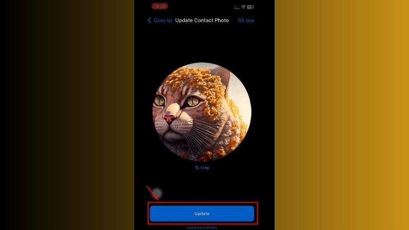 Chọn Update để kết th&uacute;c 