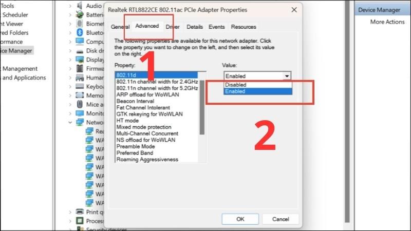 Chọn thẻ Advanced v&agrave; k&iacute;ch chọn Enabled