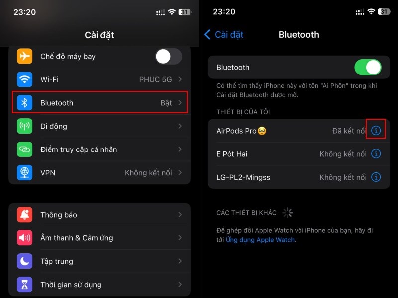 V&agrave;o th&ocirc;ng tin AirPods